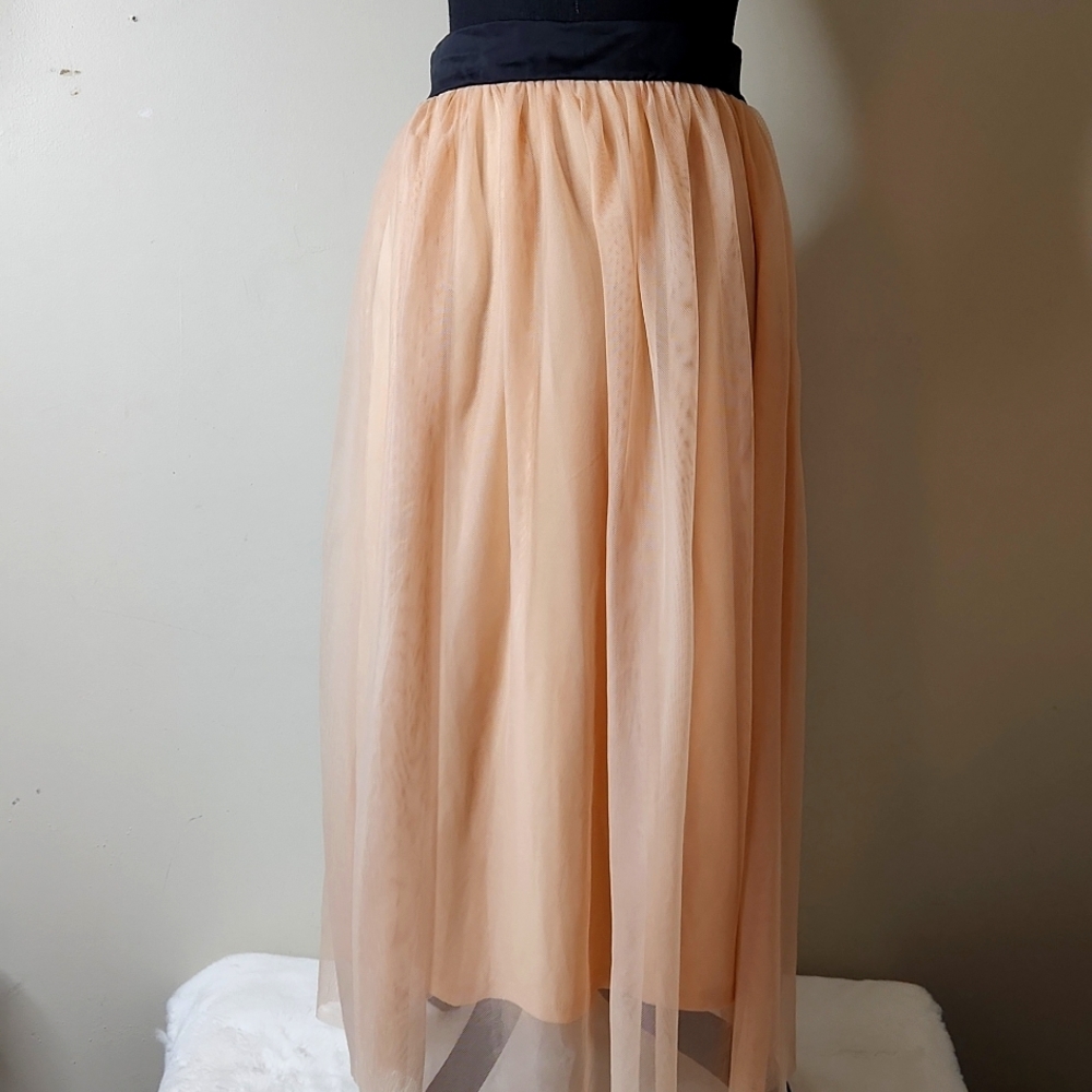 Peach  lace tulle lined  maxi skirt  size medium